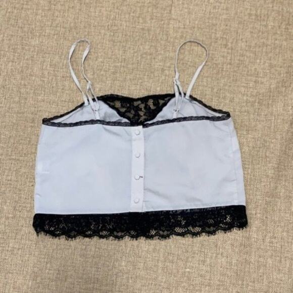 Forever 21 spaghetti strap lace trim top blue black v neck sz Small blouse - Picture 2 of 9